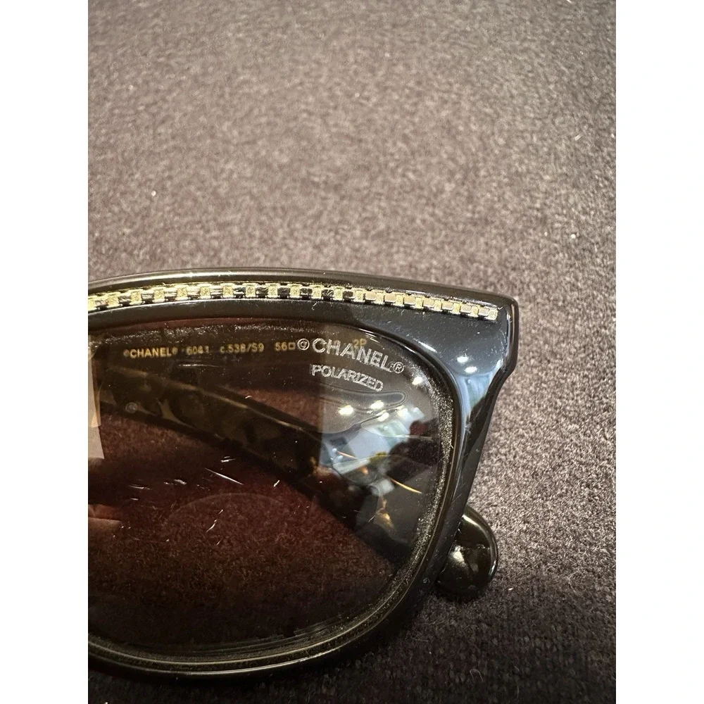 CHANEL 6041 c.538/S7‎ 56mm Brown Gold Quilted Cat Eye Sunglasses Italy Flaw